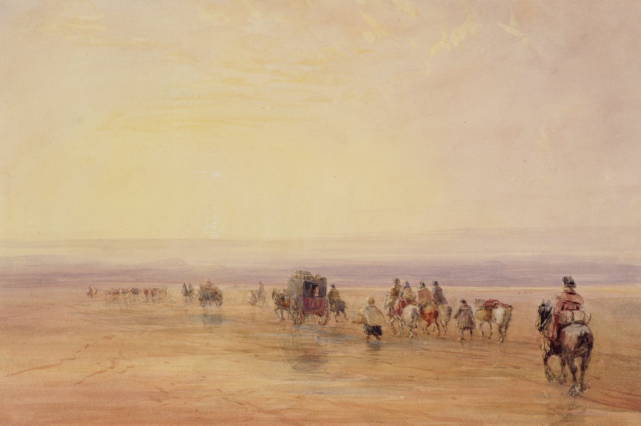On Lancaster Sands, Sunset (Crossing Lancaster Sands) ok.1835 (wc i kolor nadwozia na grafit na papierze) autorstwa David Cox