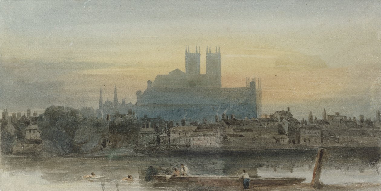 Westminster z Lambeth, ok.1813 (wc nad grafitem z wydrapaniem na papierze) autorstwa David Cox