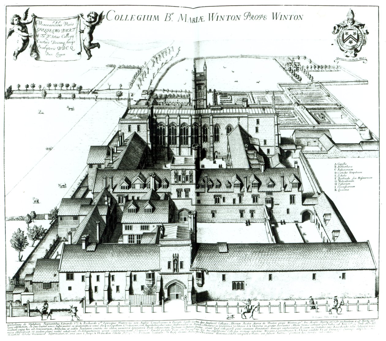 Winchester College, ze zbioru ilustracji topograficznych „Oxonia Illustrata” wydanej w 1675 r. autorstwa David Loggan
