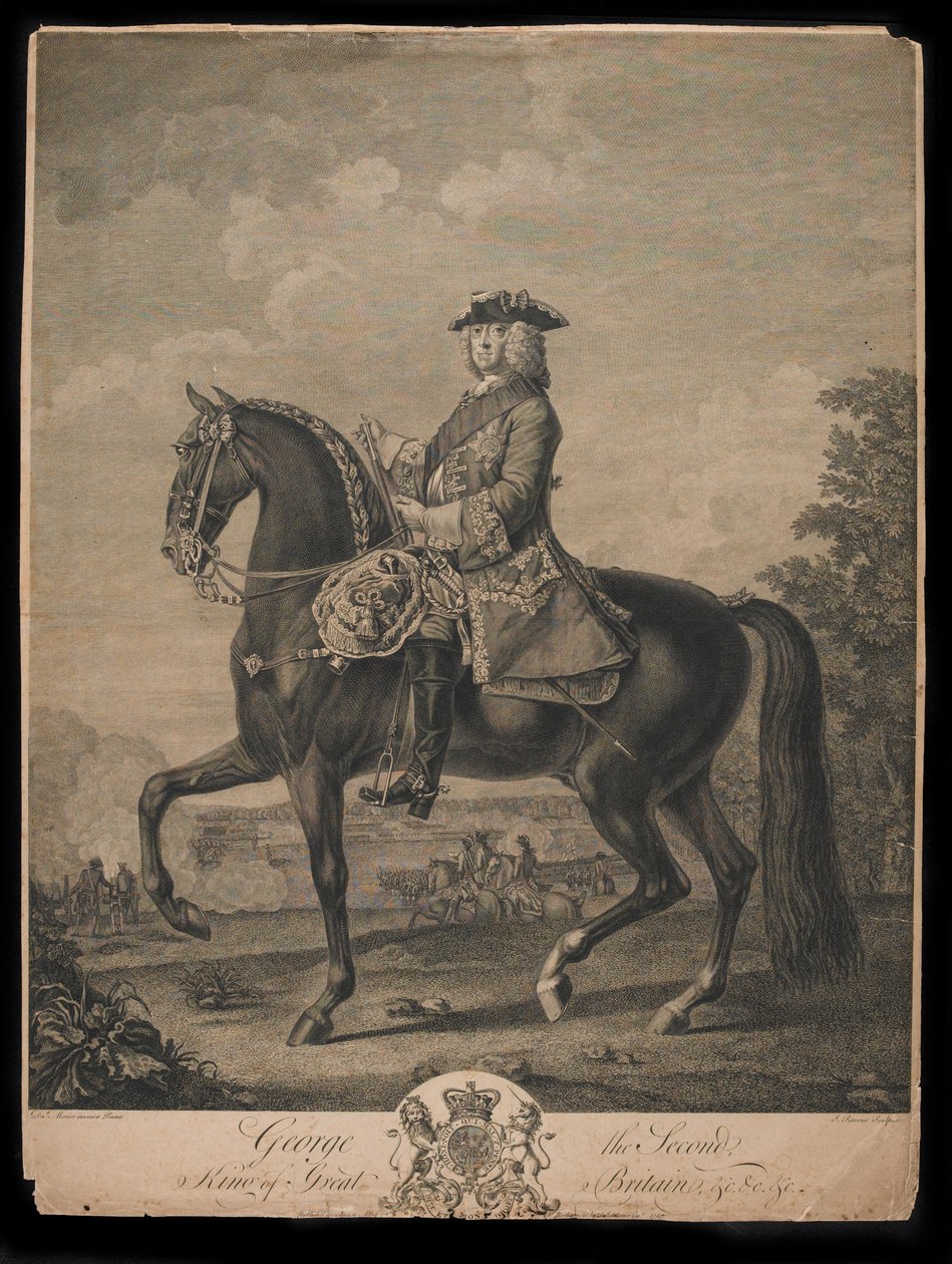 Król Jerzy II (1683-1760), ryty S. Ravenet (1683-1760) wydane przez Davida Moriera, grudzień 1757 autorstwa David Morier