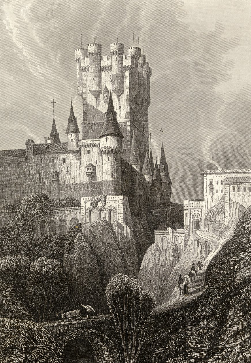 Alcazar przed pożarem w 1862 r., Segowia autorstwa David Roberts
