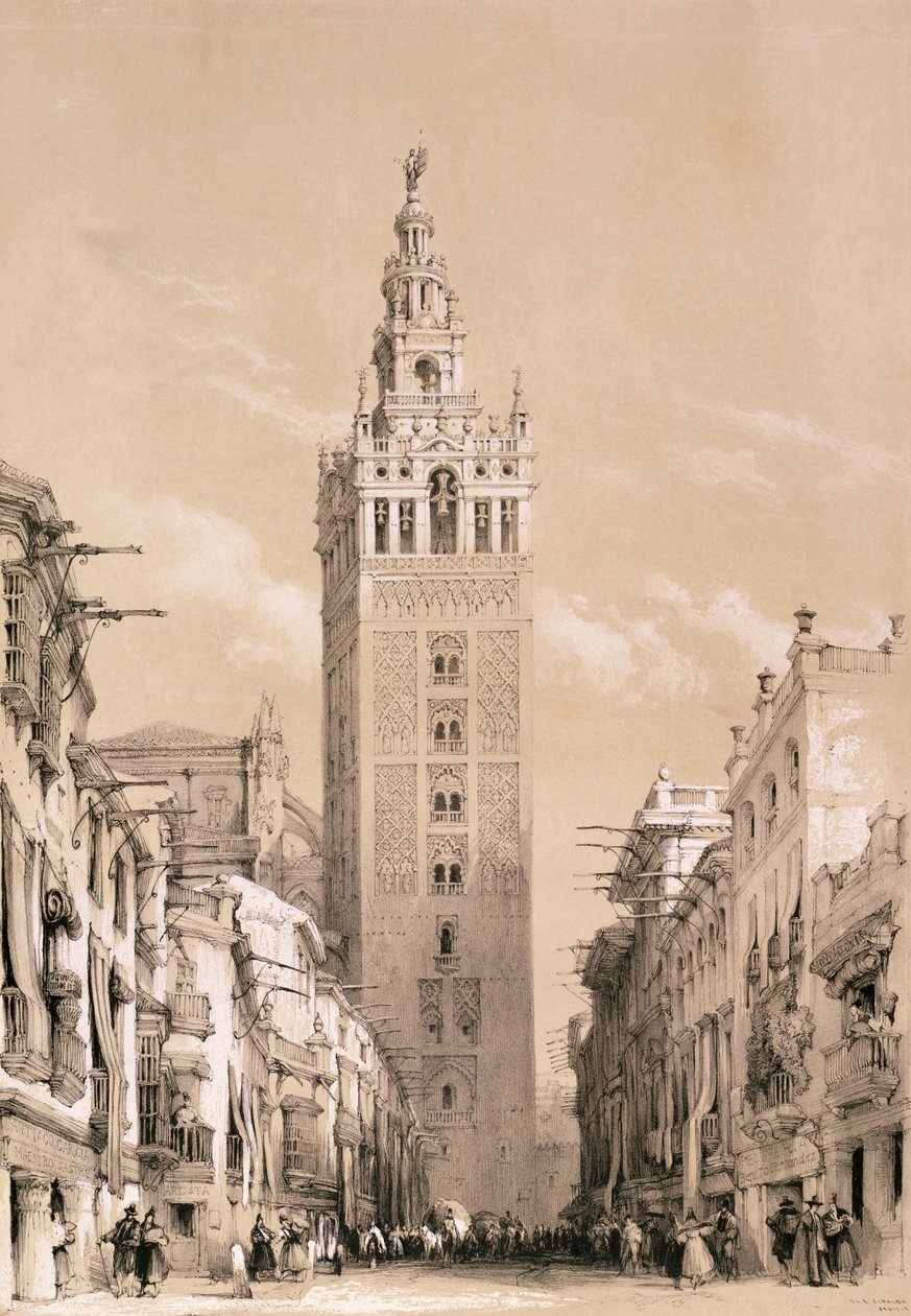 Giralda, Sewilla, z „Malowniczych szkiców w Hiszpanii”, ok. 1832-33 autorstwa David Roberts