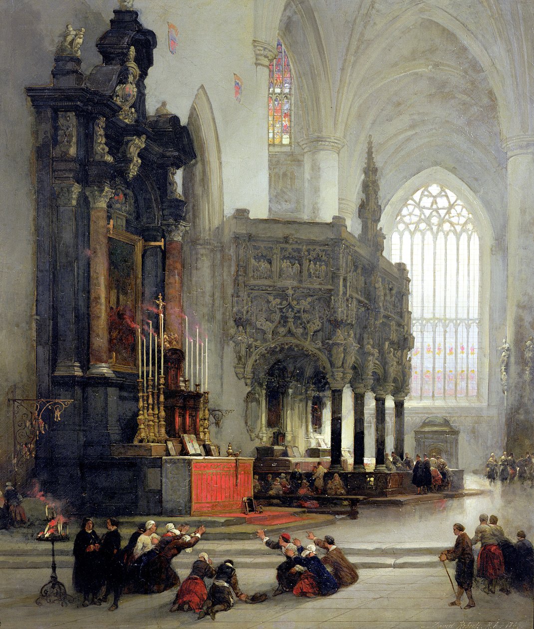 Sanktuarium św. Gomara w Lierre, Belgia, 1849 r. autorstwa David Roberts