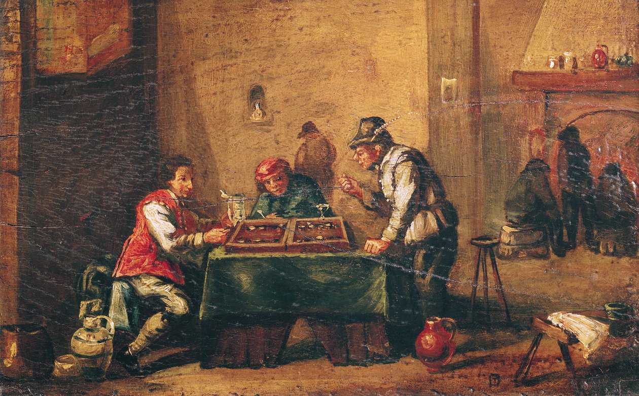 Mężczyźni grający w tryktraka w tawernie autorstwa David Teniers the Younger