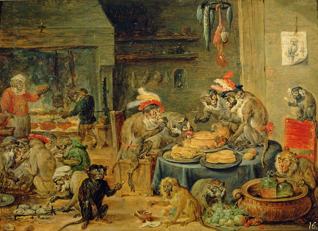Bankiet Małpy, 1810 (olej na drewnie) autorstwa David Teniers the Younger