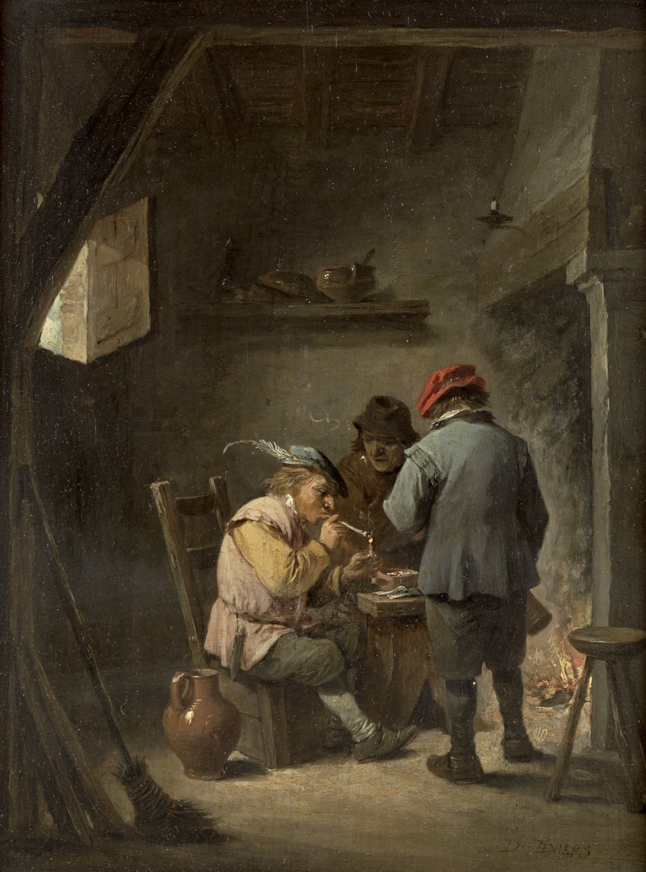 Chłopi przy ognisku w gospodzie autorstwa David Teniers the Younger