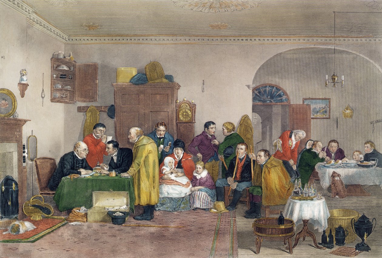 Rent Day, rytowane przez Abrahama Raimbacha (1784-1868), wydane w 1817 r. autorstwa David Wilkie