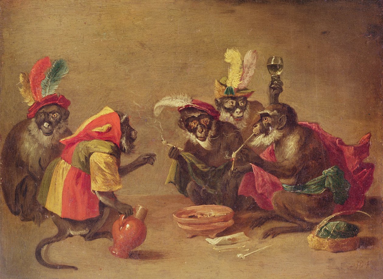 Małpy palące i pijące autorstwa David Teniers the Younger