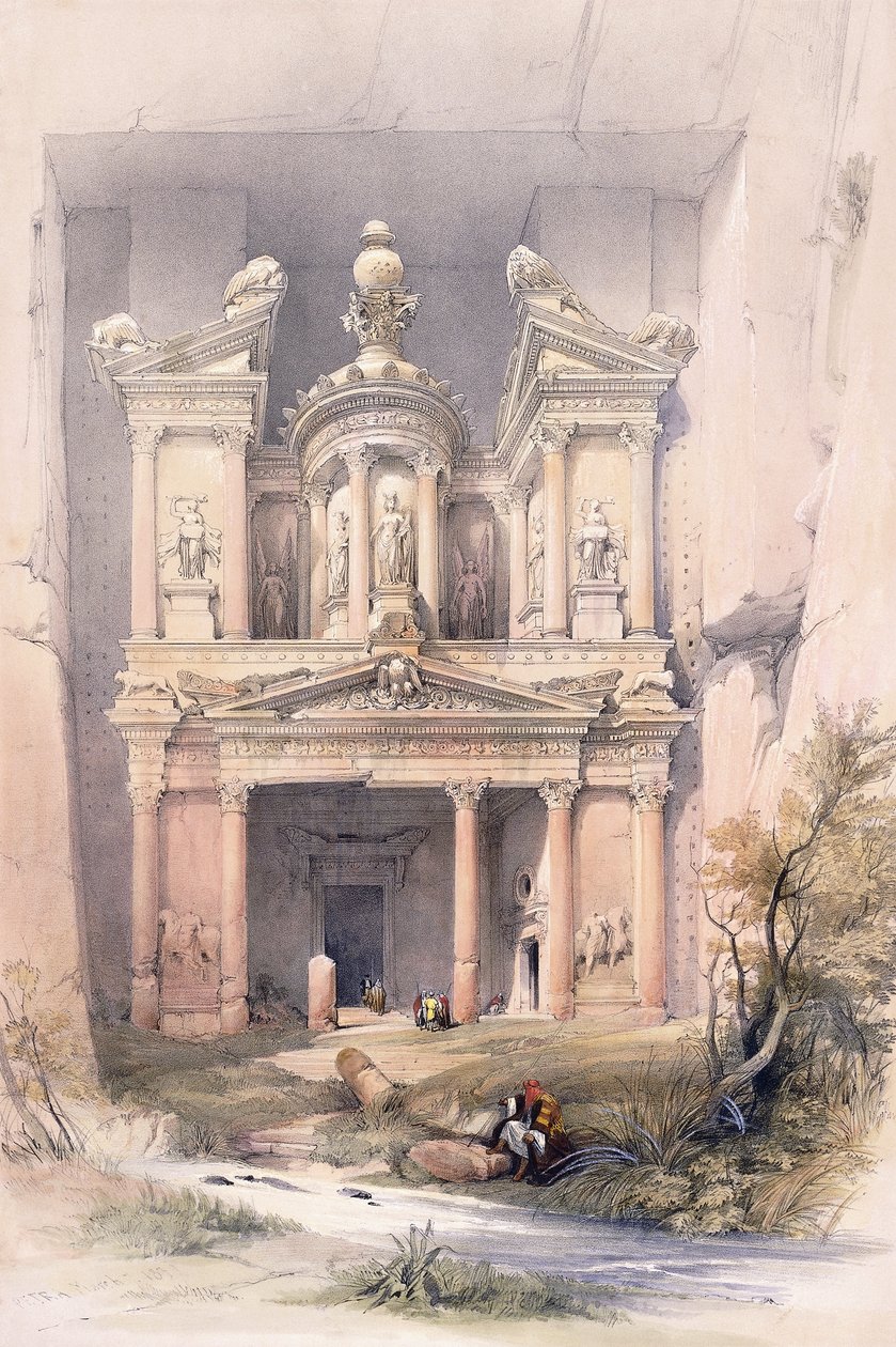 El Kasne (Skarbiec), Petra, marzec 1839 autorstwa David (after) Roberts