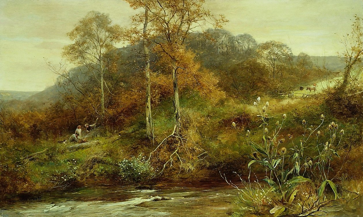Jesienna scena rzeczna, potok, 1889. autorstwa David Bates
