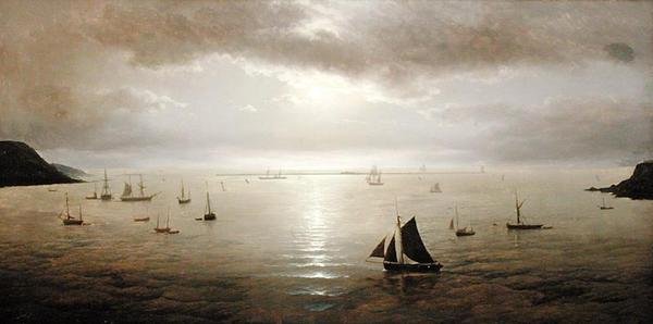 Plymouth Sound by Moonlight (olej na płótnie) autorstwa David James