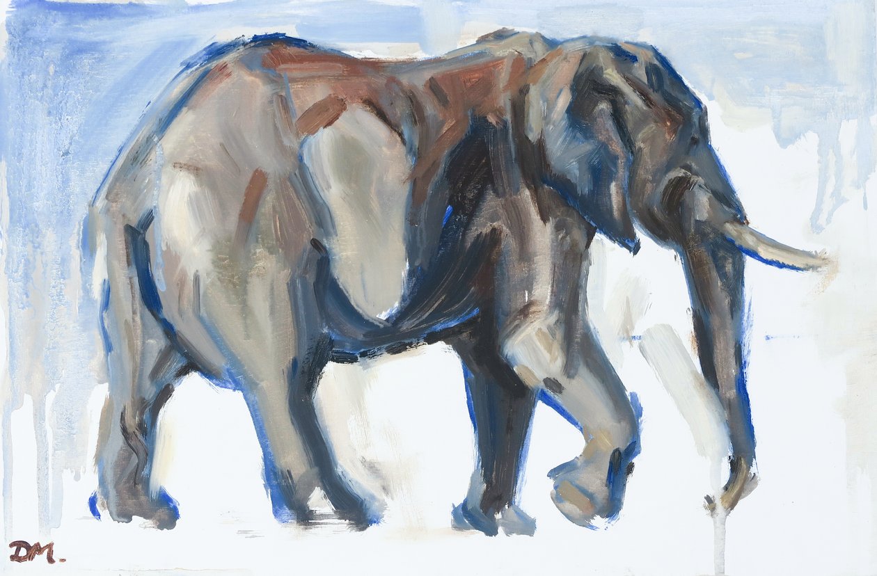 Bull Elephant, 2018 (olej na panelu) autorstwa David Mayer