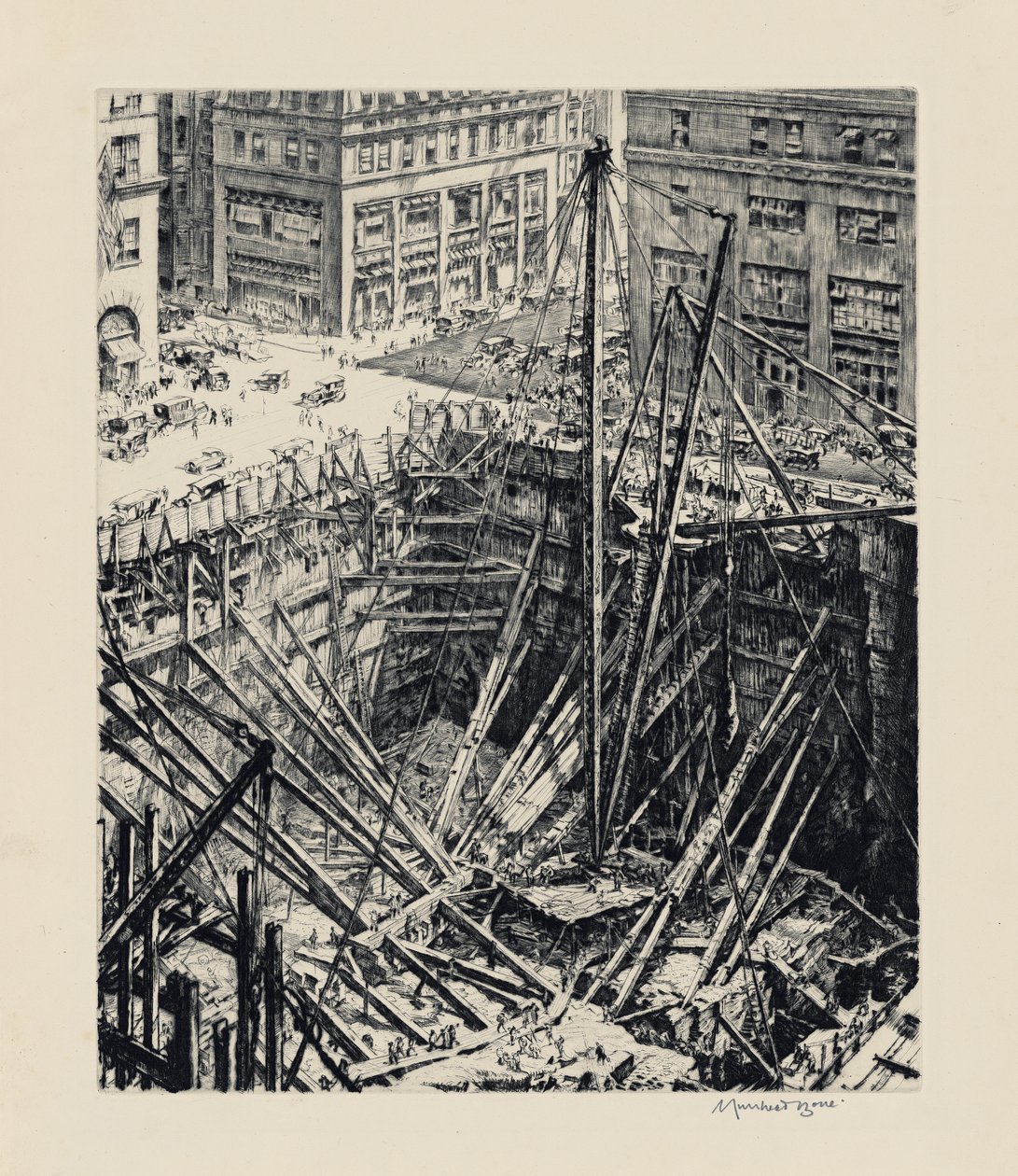 Wykopaliska na Manhattanie autorstwa David Muirhead Bone