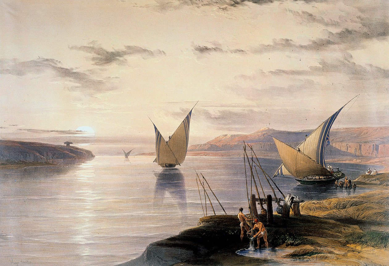 „Łodzie na Nilu”, c1838-1839 autorstwa David Roberts
