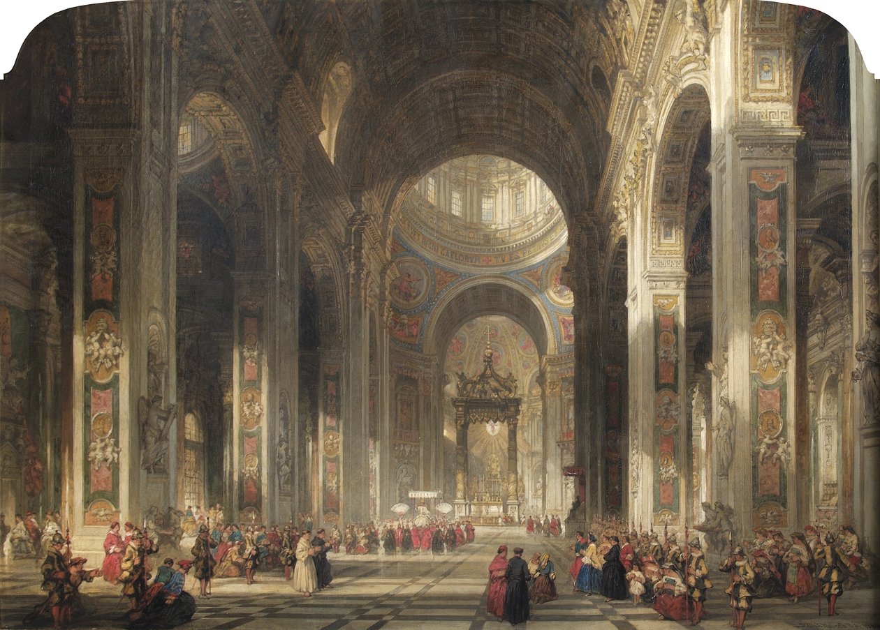Wnętrze św. Piotra, Rzym, 1862 r. autorstwa David Roberts