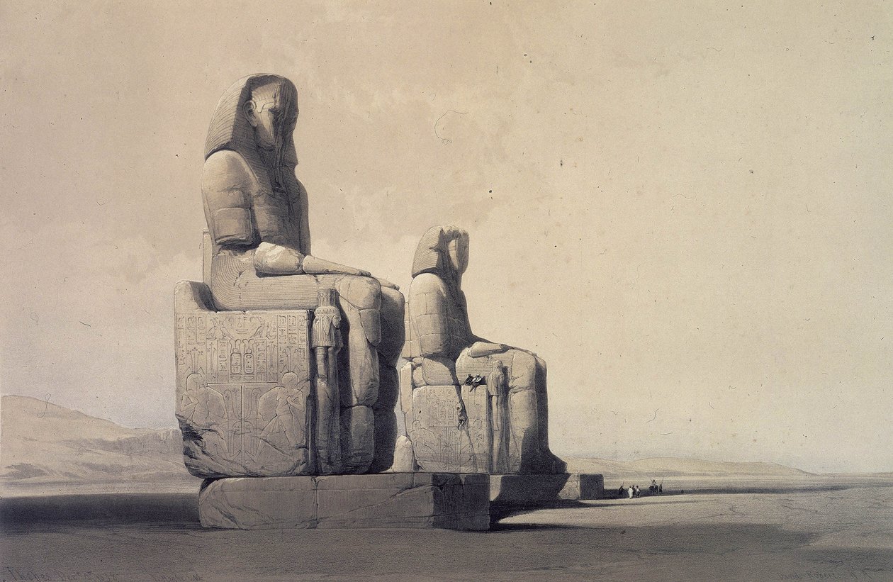 Posągi w Tebach, Egipt, c1845 (litografia) autorstwa David Roberts