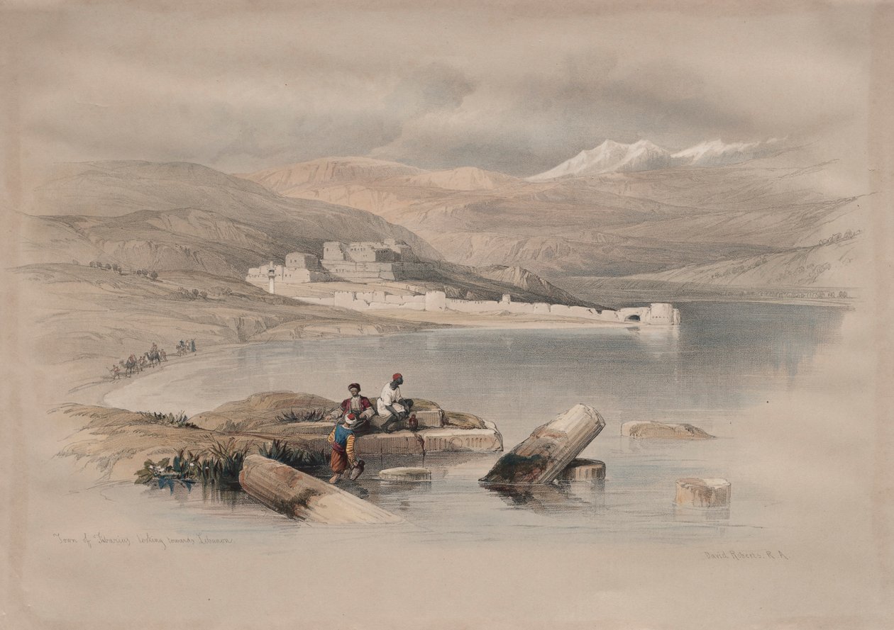 Miasto Tyberiady patrzące w kierunku Libanu, 1839. autorstwa David Roberts