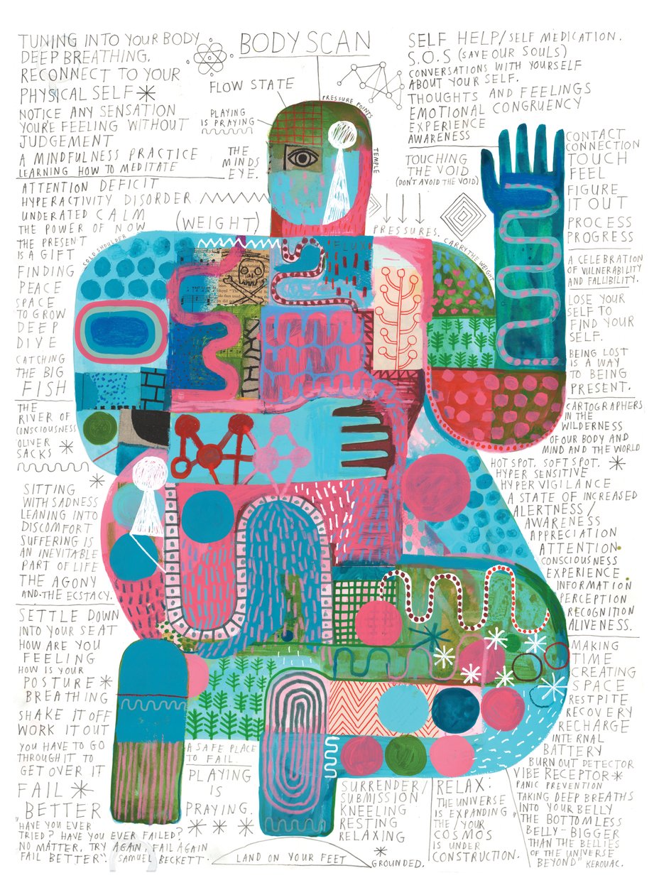 Body Scan, 2023 (akryl i ołówek na papierze) autorstwa David Shillinglaw