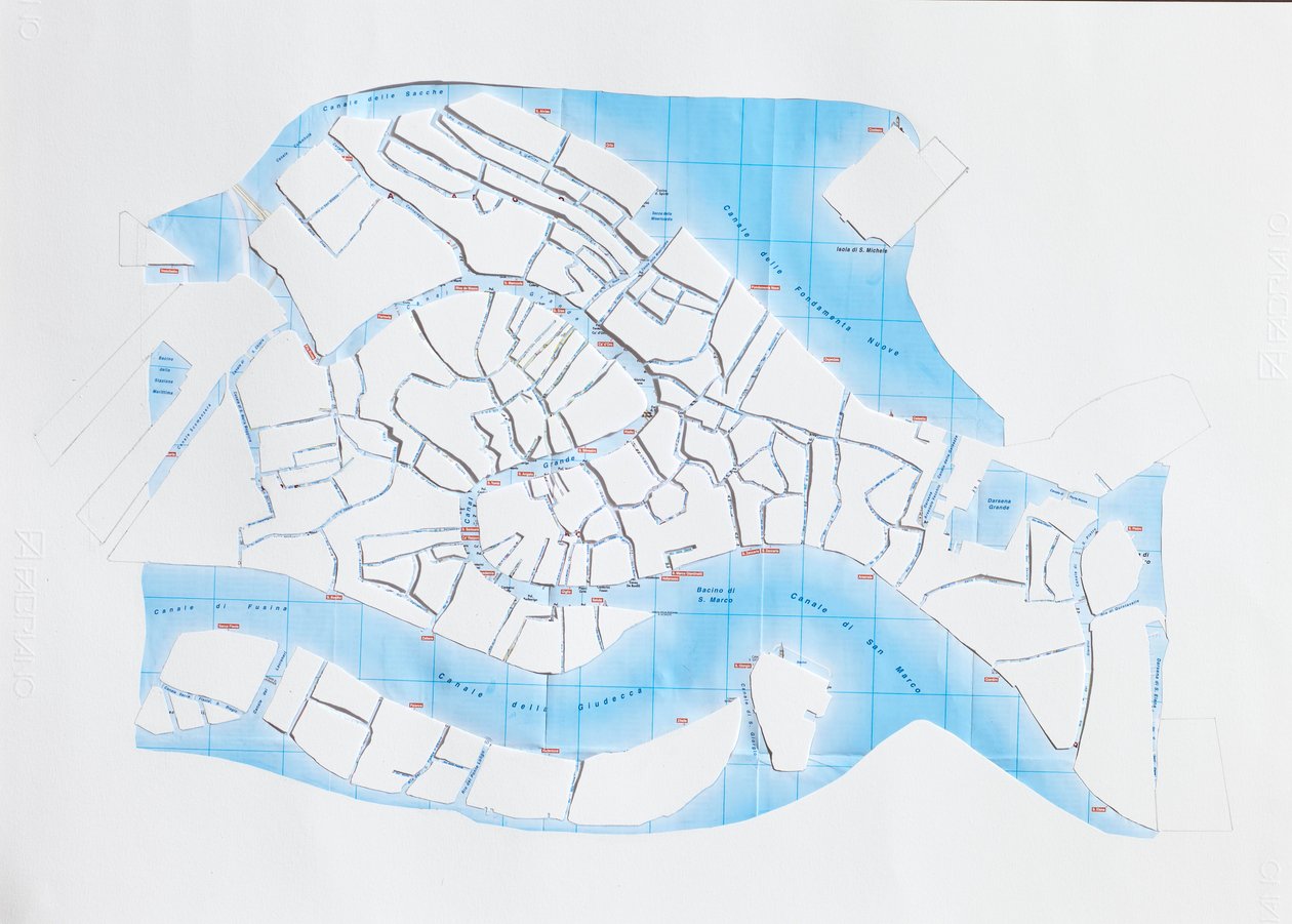 Venice Liquid Streets, 2008 (kolaż wycinany z papieru) autorstwa Deirdre Kelly