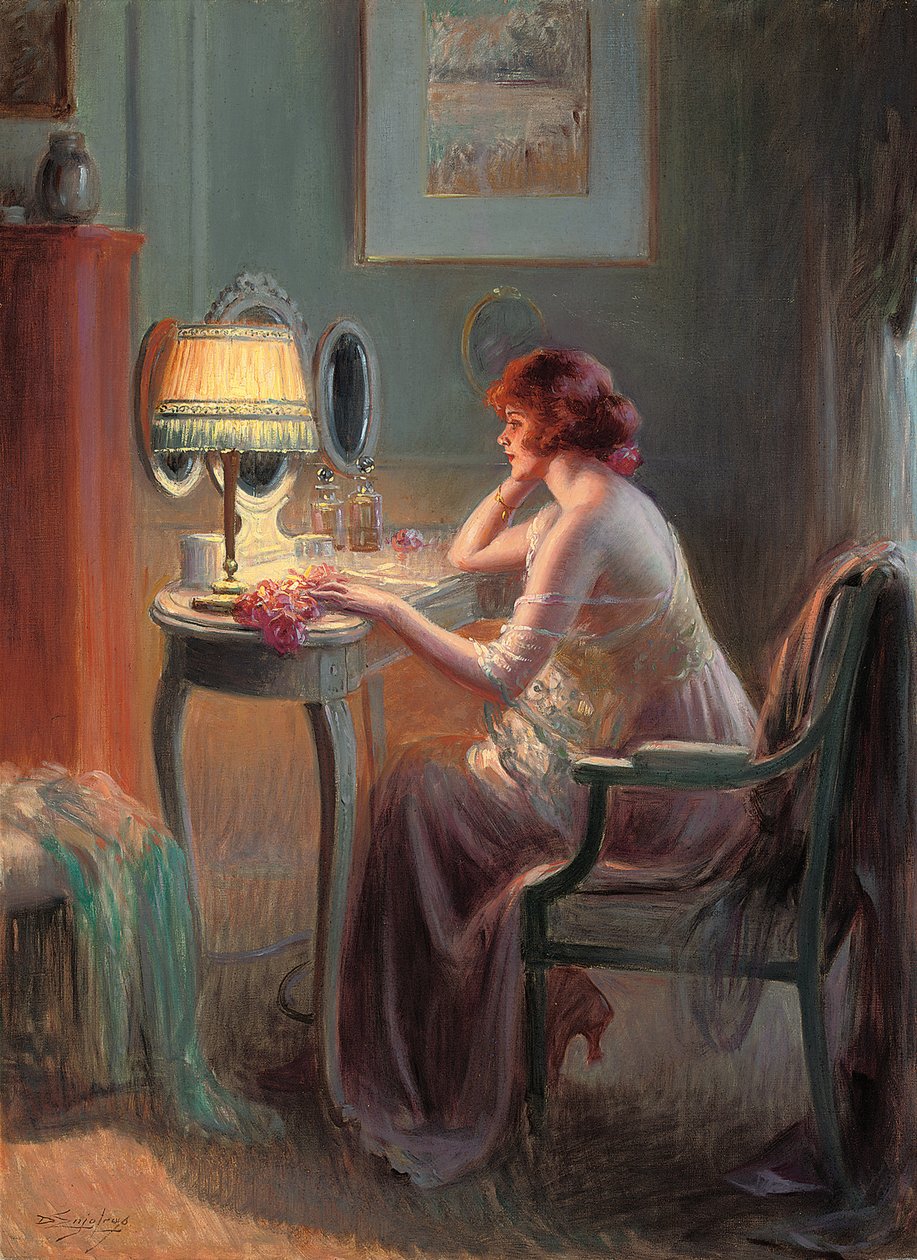 Reflections by Lamplight (olej na płótnie) autorstwa Delphin Enjolras
