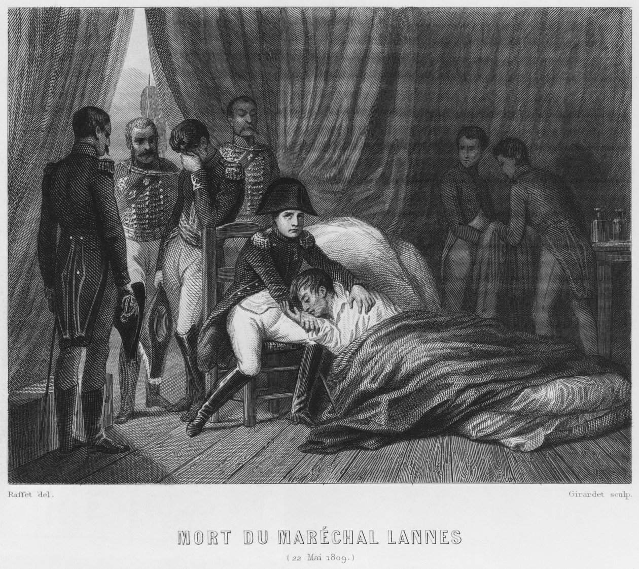 1809 оны 5-р сарын 22-нд болсон Эсслингийн тулалдаанд Монтебелло гүнгийн маршал Ланнесийн сүүлчийн мөчүүд, Абрахам Жирардет (1764-1823) сийлбэрлэсэн поли autorstwa Denis Auguste Marie Raffet