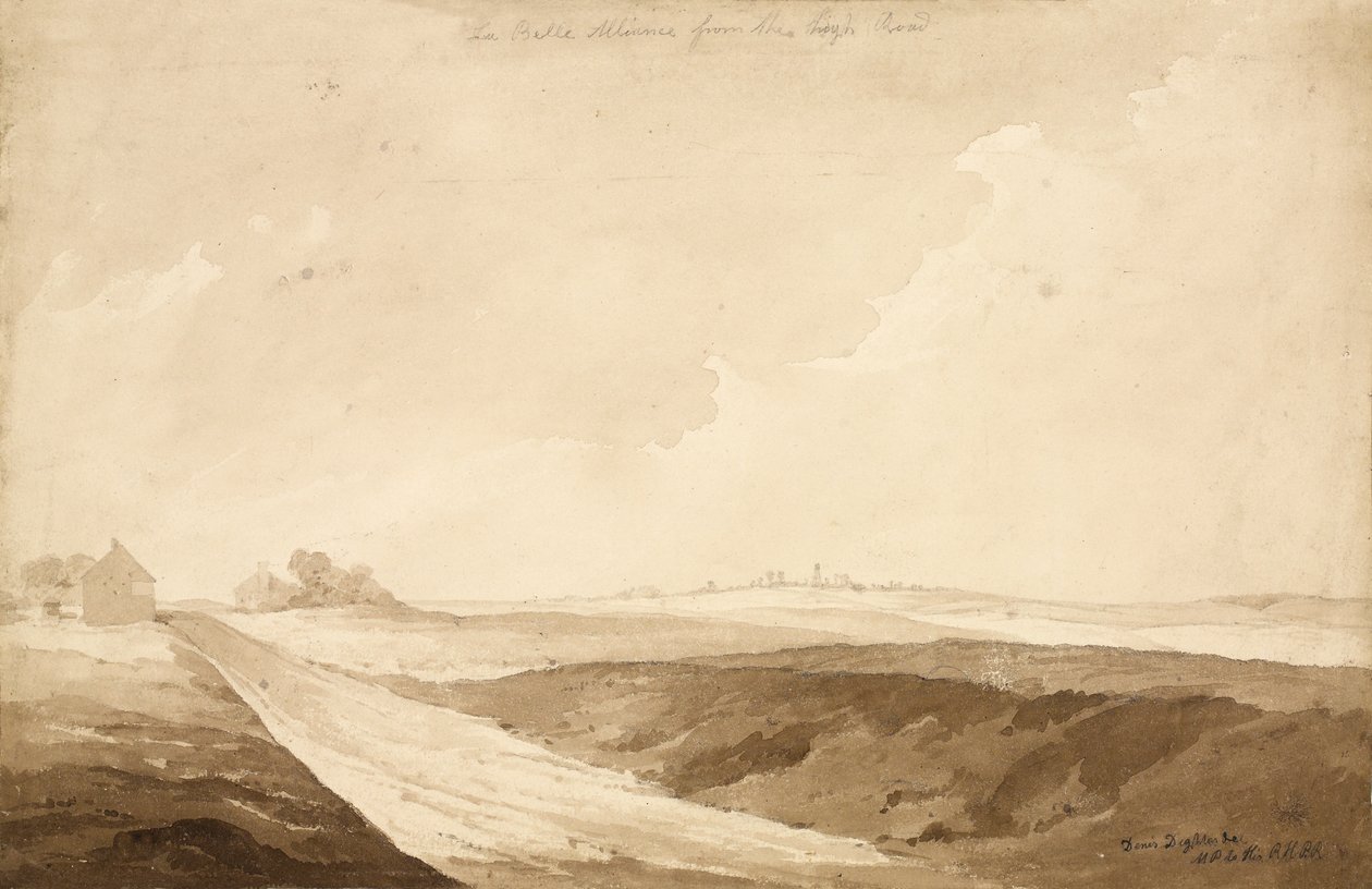 Nr 7 La Belle Alliance z drogi głównej, 1815 (wc i ołówek na papierze) autorstwa Denis Dighton