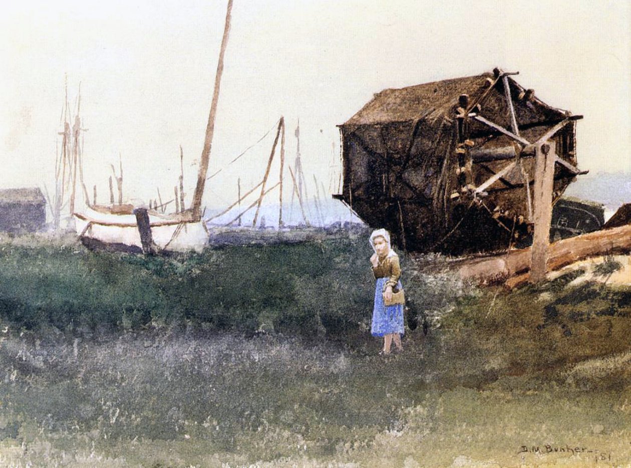 Suszenie sieci rybackich, 1881 autorstwa Denis Miller Bunker