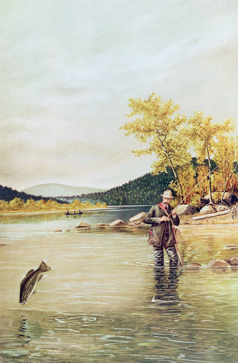 Rybak pstrągowy, 1889 autorstwa Denton