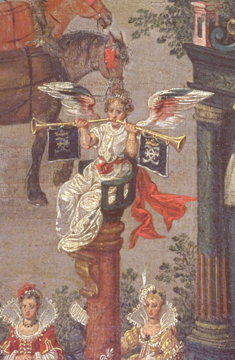 Triumf Izabeli w Ommeganck w Brukseli 31 maja 1615, fragment alegorycznej postaci Sławy z Wozu Dworu Izabeli, 1615 (detal z 75629) autorstwa Denys van Alsloot