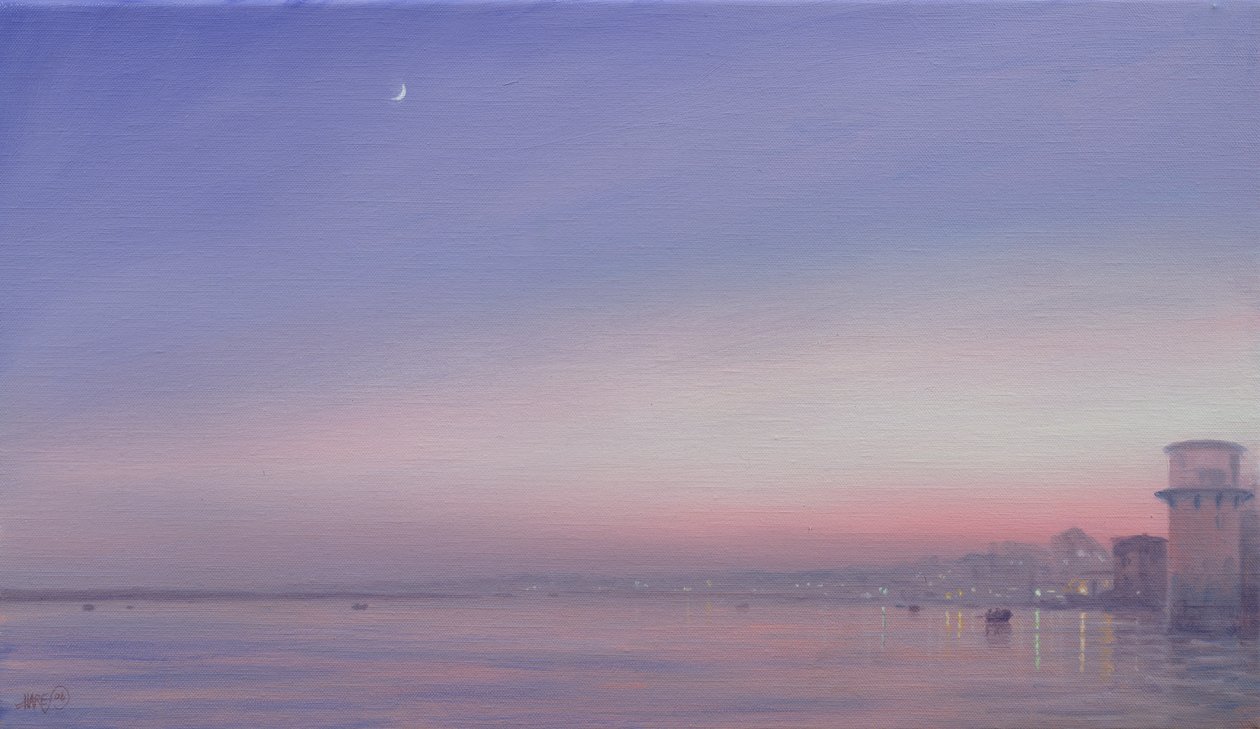 Księżyc nad Varanasi autorstwa Derek Hare