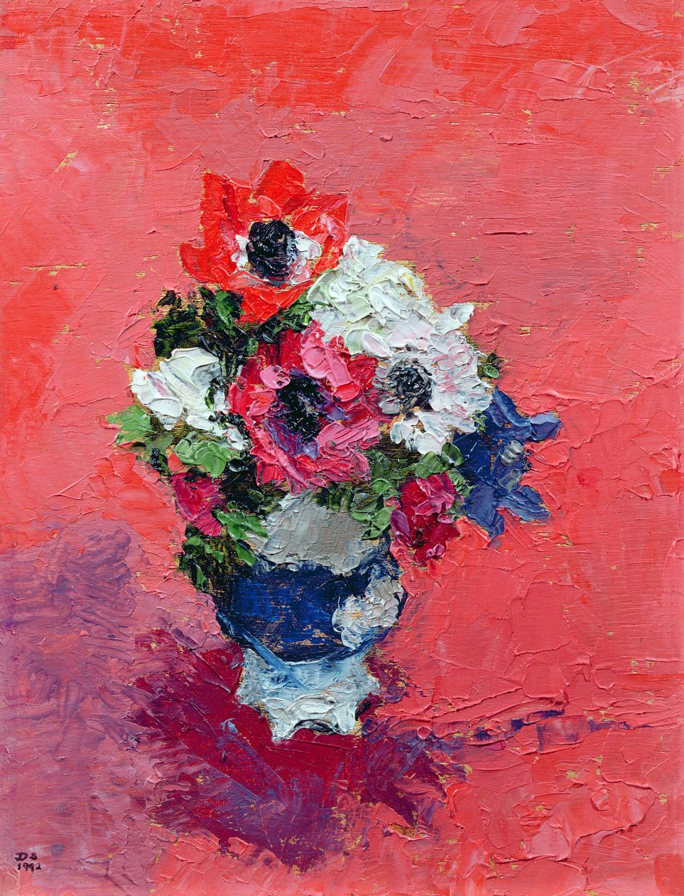 Zawilce na czerwonym gruncie, 1992 (tablica) autorstwa Diana Schofield