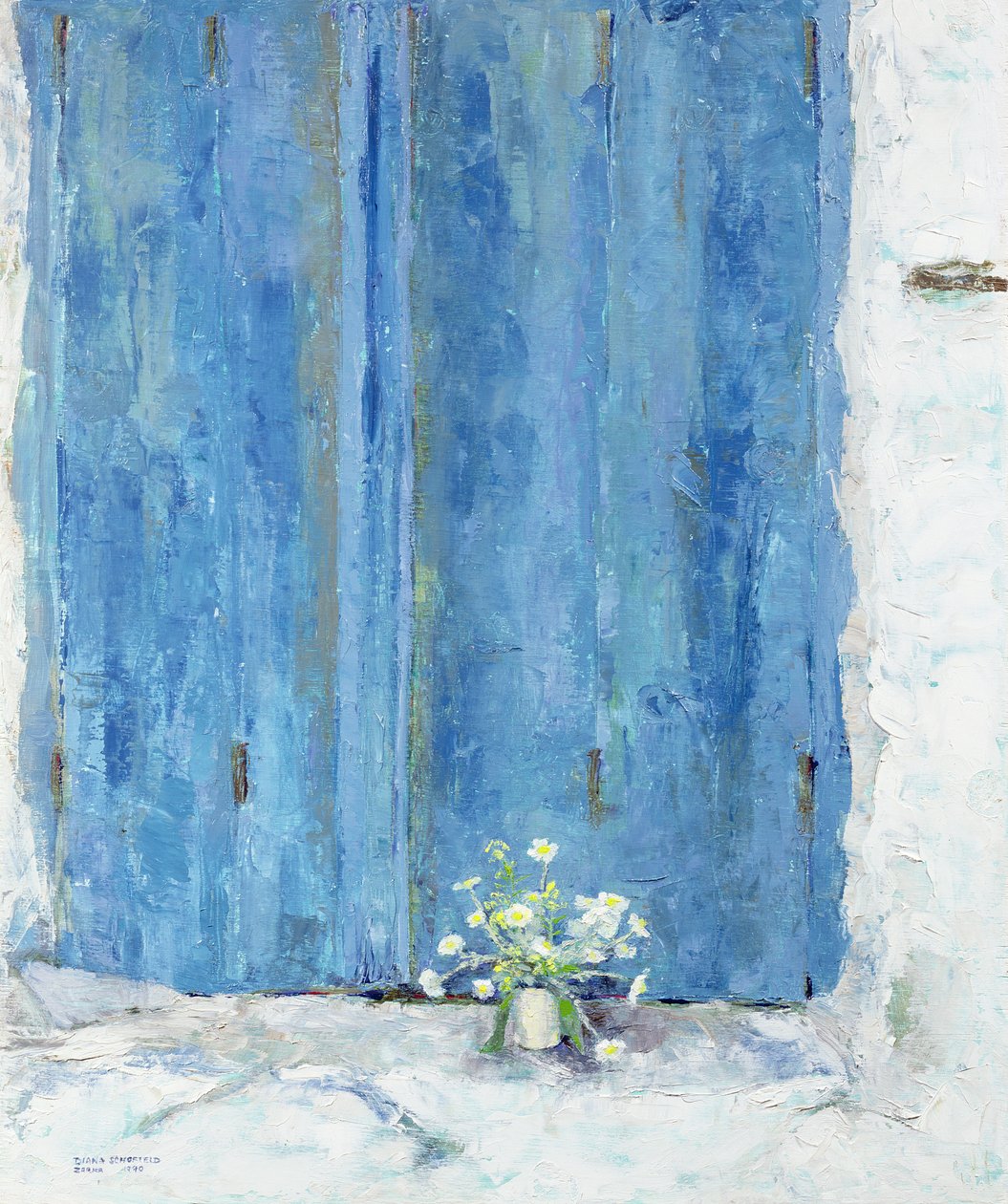 Niebieska migawka, 1990 (tablica) autorstwa Diana Schofield