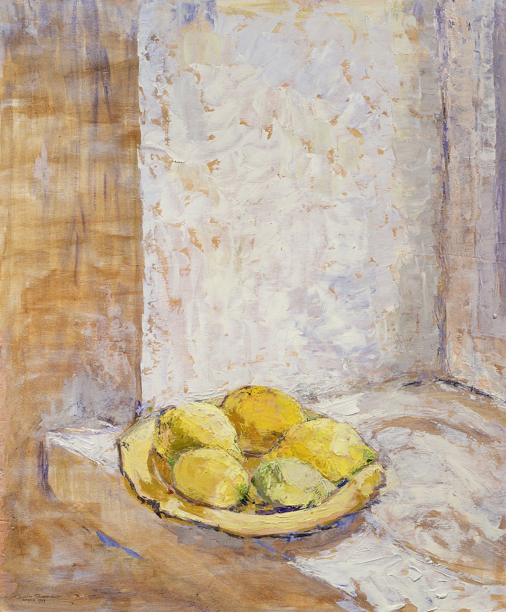 Cytryny na parapecie, 1993 (tablica) autorstwa Diana Schofield