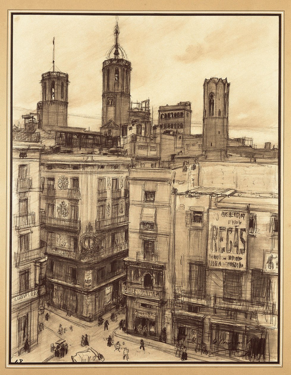 Plac Aniołów, Barcelona (rysunek) autorstwa Dionisio Baixeras Verdaguer
