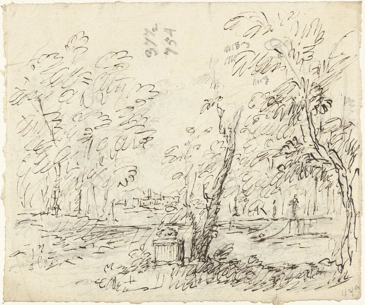 Ogród ze schodami z posągami autorstwa Dionys van Nijmegen (possibly)