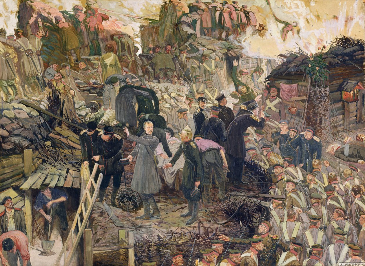Obrona Sewastopola, 1910 (akwarela na tekturze) autorstwa Dmitri Nikolayevich Kardovsky