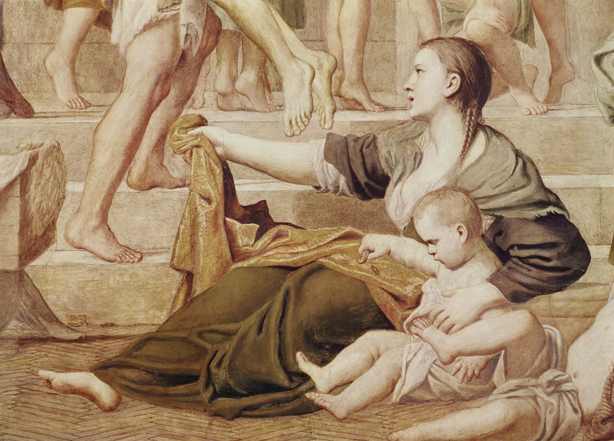 Fragment św. Cecylii rozdającego jałmużnę c.1612-15 (detal z 438851) autorstwa Domenichino