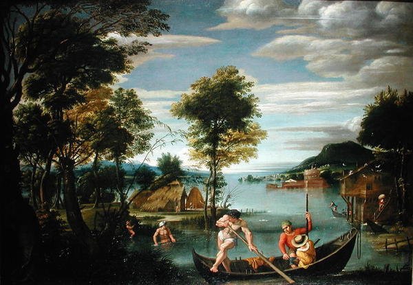 Pejzaż z łodziami (olej na płótnie) autorstwa Domenichino