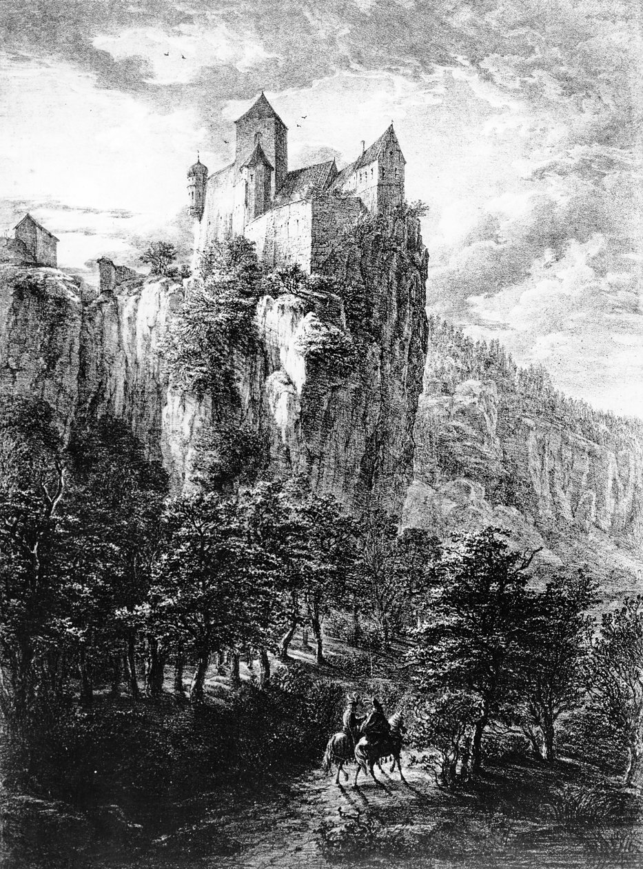 Zamek Prunn w Altmuhlthal, grafika Friedricha Wilhelma Bollingera, 1818 r. autorstwa Domenico Quaglio