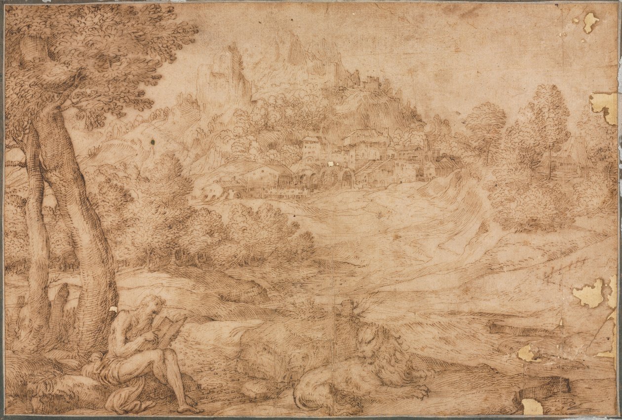 Św. Hieronim w krajobrazie, c. 1530. autorstwa Domenico Campagnola