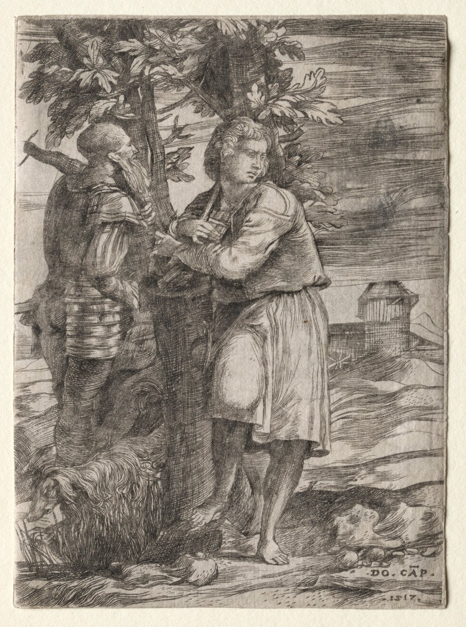 Pasterz i stary wojownik, 1517. autorstwa Domenico Campagnola
