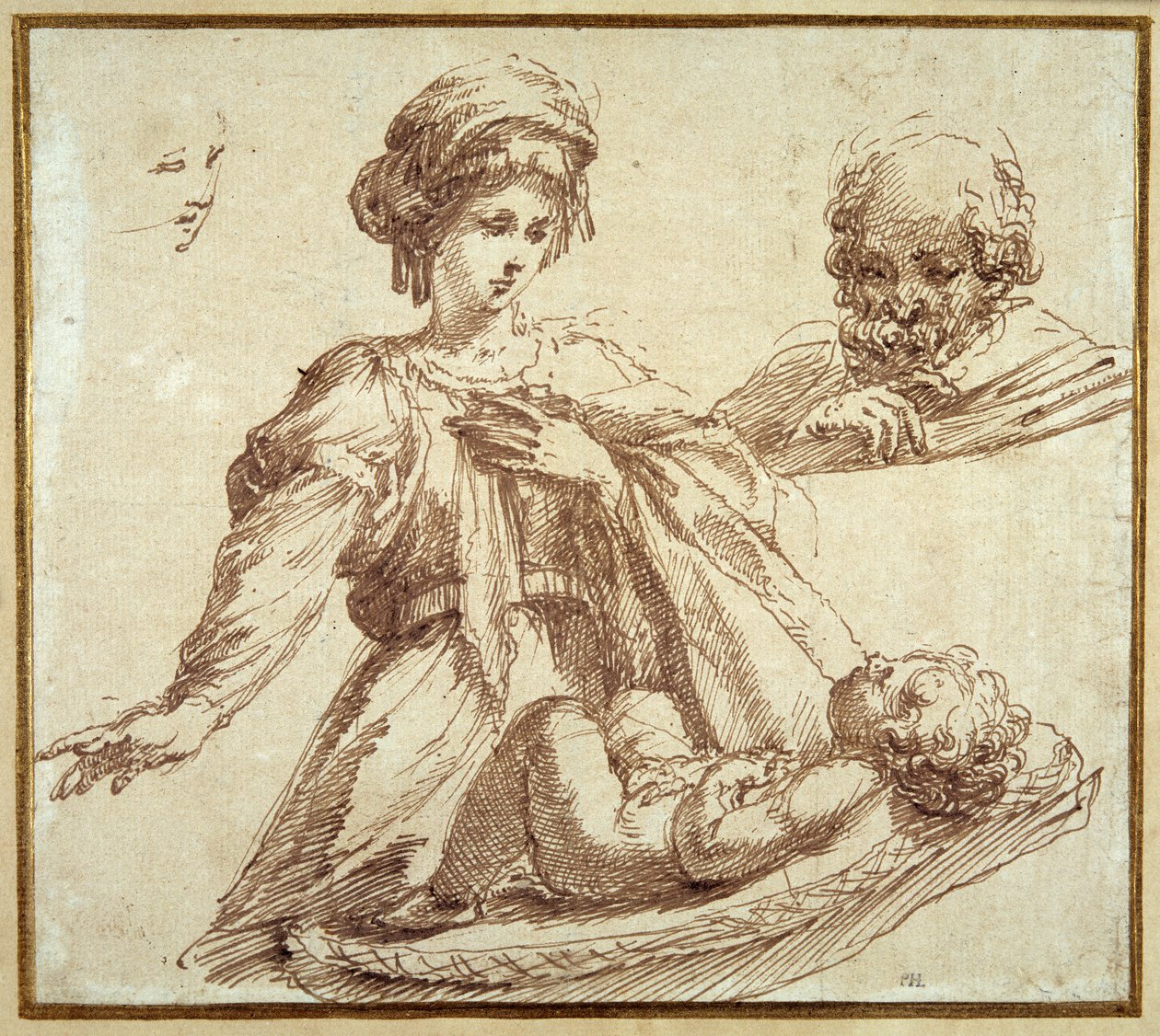 Święta Rodzina (pióro i atrament na papierze) autorstwa Domenico Campagnola