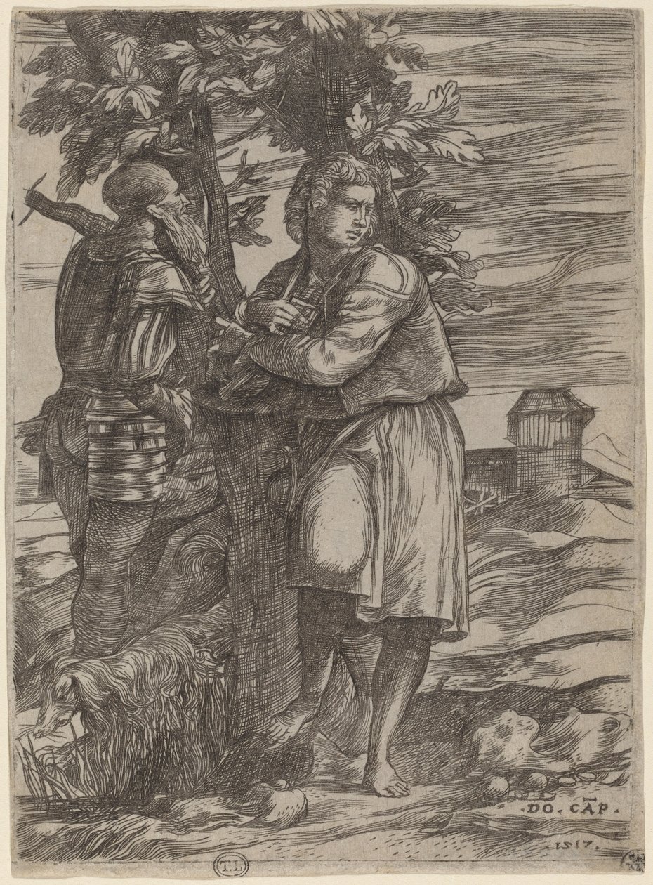 Pasterz i Stary Wojownik autorstwa Domenico Campagnola