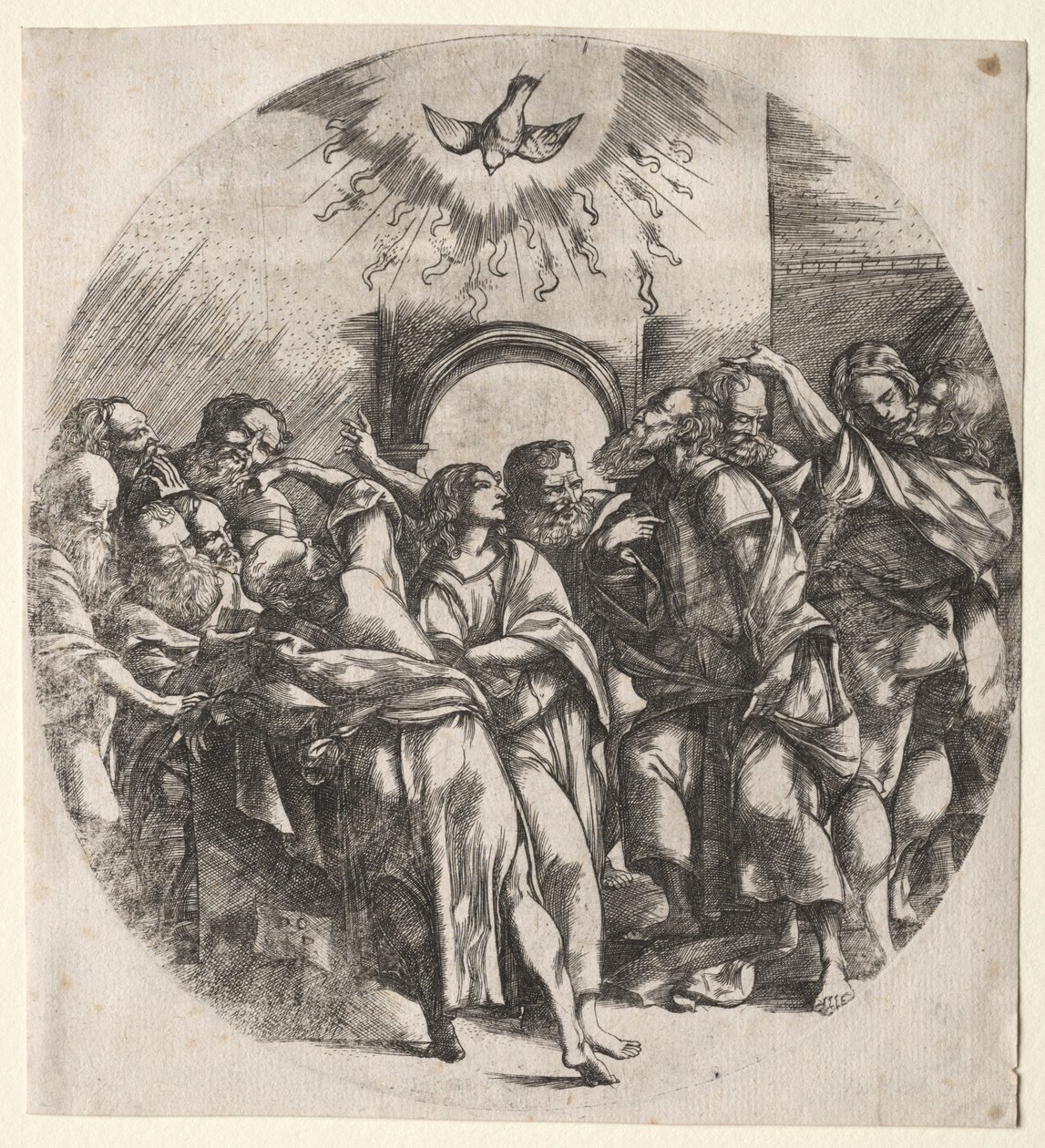 Zstąpienie ducha świętego, 1518. autorstwa Domenico Campagnola