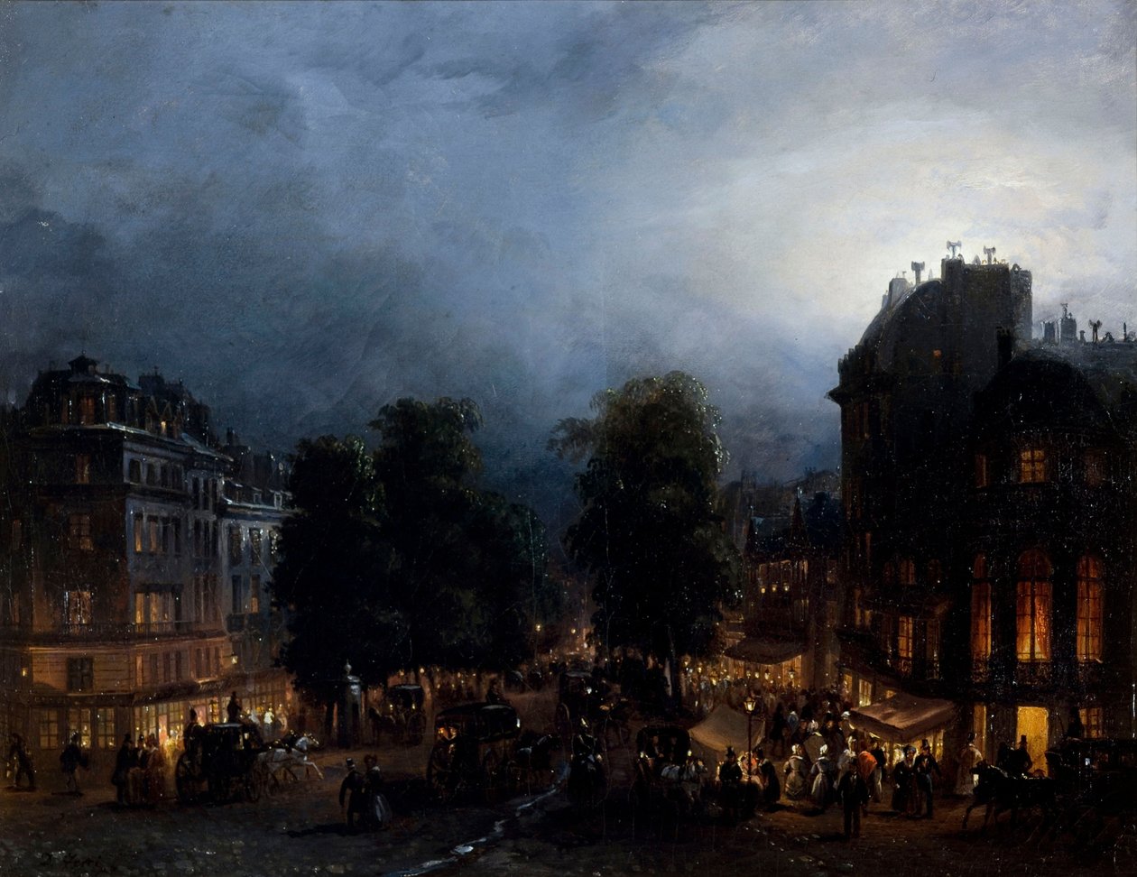 Boulevard des Italiens nocą, ok. 1835 r. autorstwa Domenico Ferri