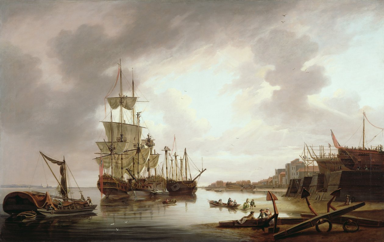 Brytyjscy żołnierze na kotwicy w Blackwall Reach, 1792 r. autorstwa Dominic Serres