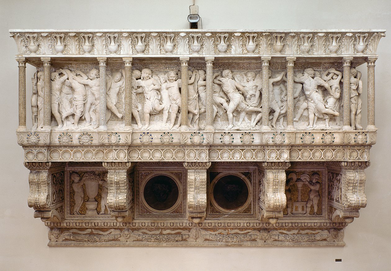 Kantoria, ok. 1433-38 (mozaika marmurowa i szklana) autorstwa Donatello