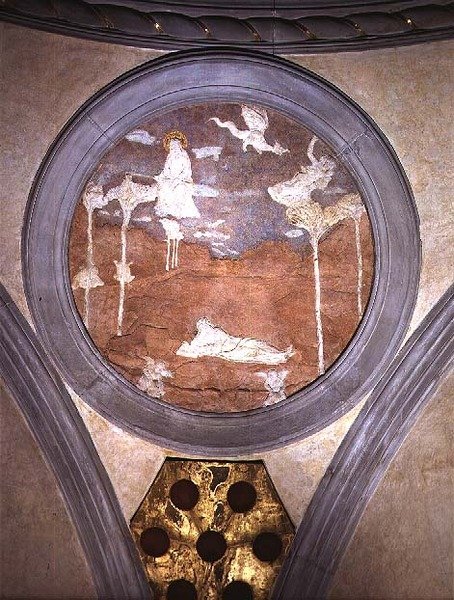 Św. Jan na Patmos, medalion ze spandreli, ok.1425 (tynk) autorstwa Donatello