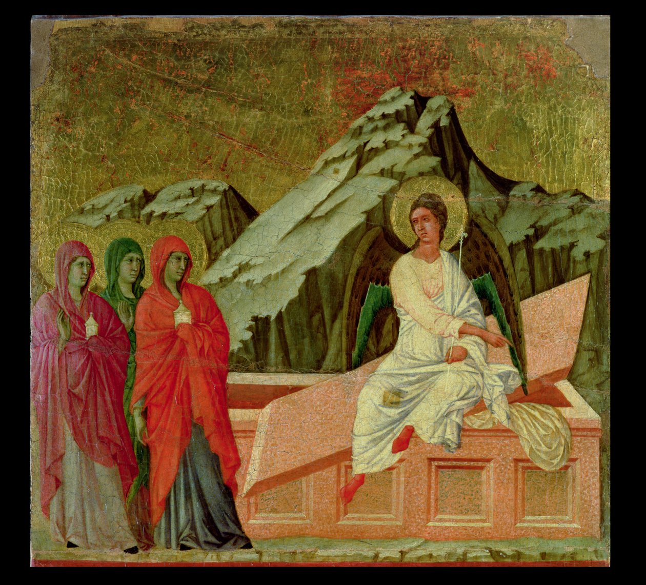 Maesta: Trzy Marie przy grobie Chrystusa, 1308-11 autorstwa Duccio di Buoninsegna