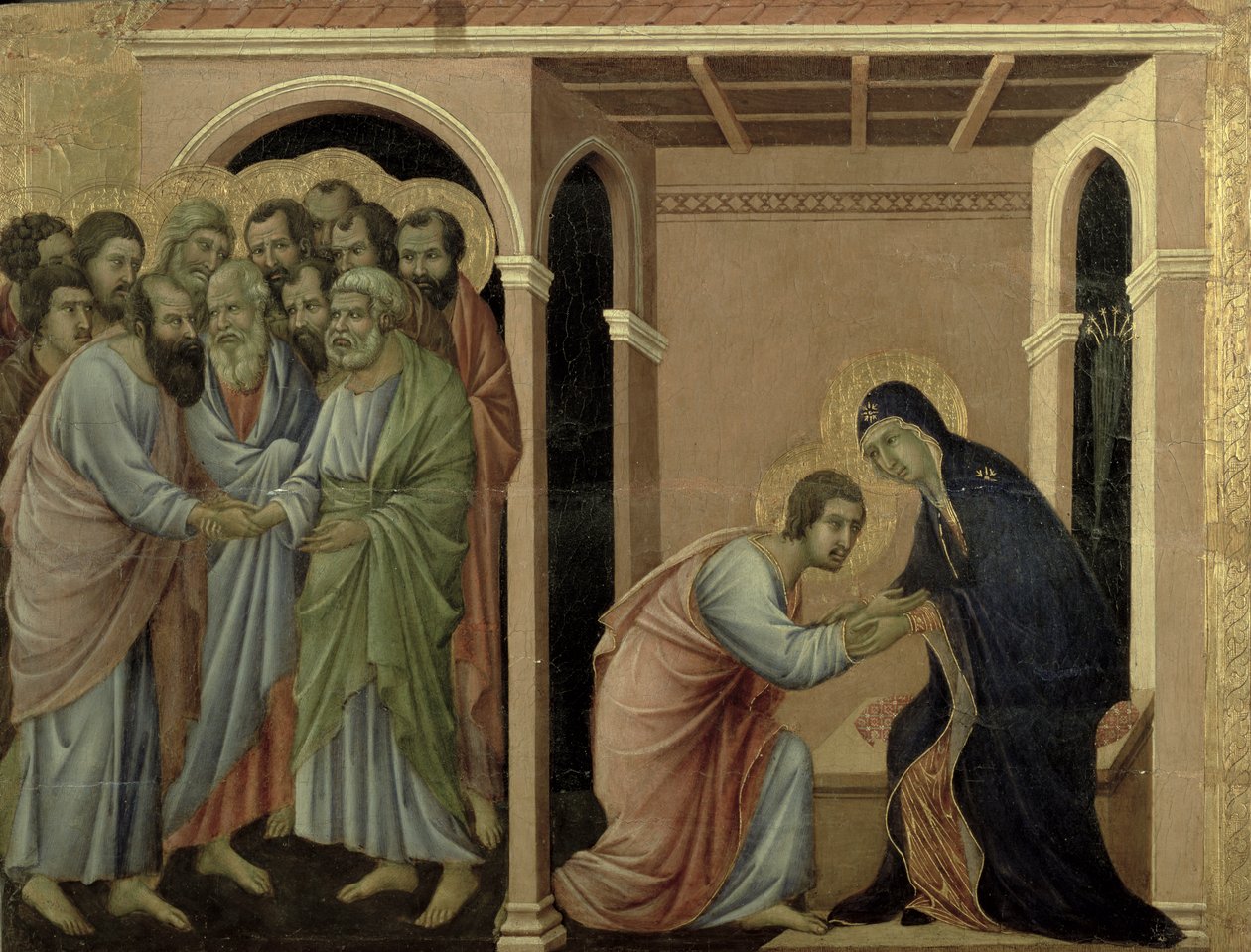 Maesta: Dziewica żegnająca się z św. Janem, 1308-11 autorstwa Duccio di Buoninsegna